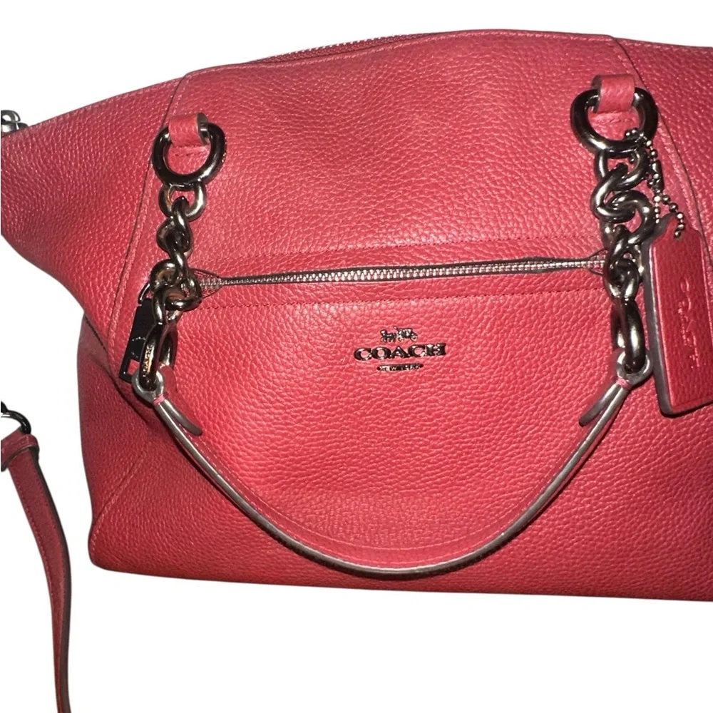 Coach Prairie Satchel Pebbled Leather Tote with Gun Metal Chain Handles